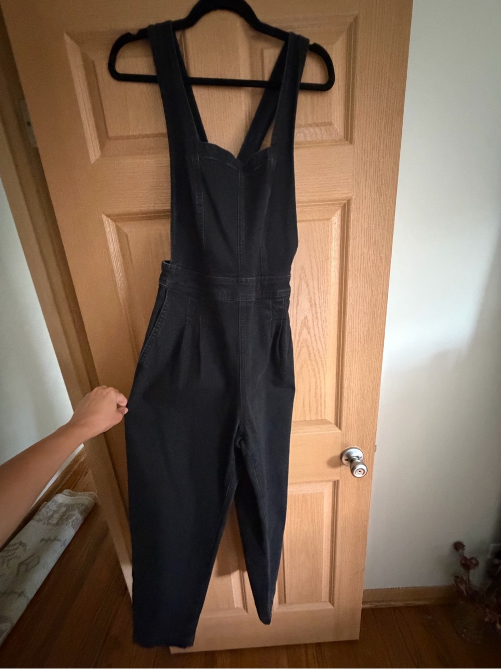 Madewell Black Denim Overalls with Cross Straps and side zipper